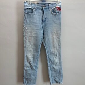 Marine Layer Poppy Light Blue Jeans with Red Embroidery